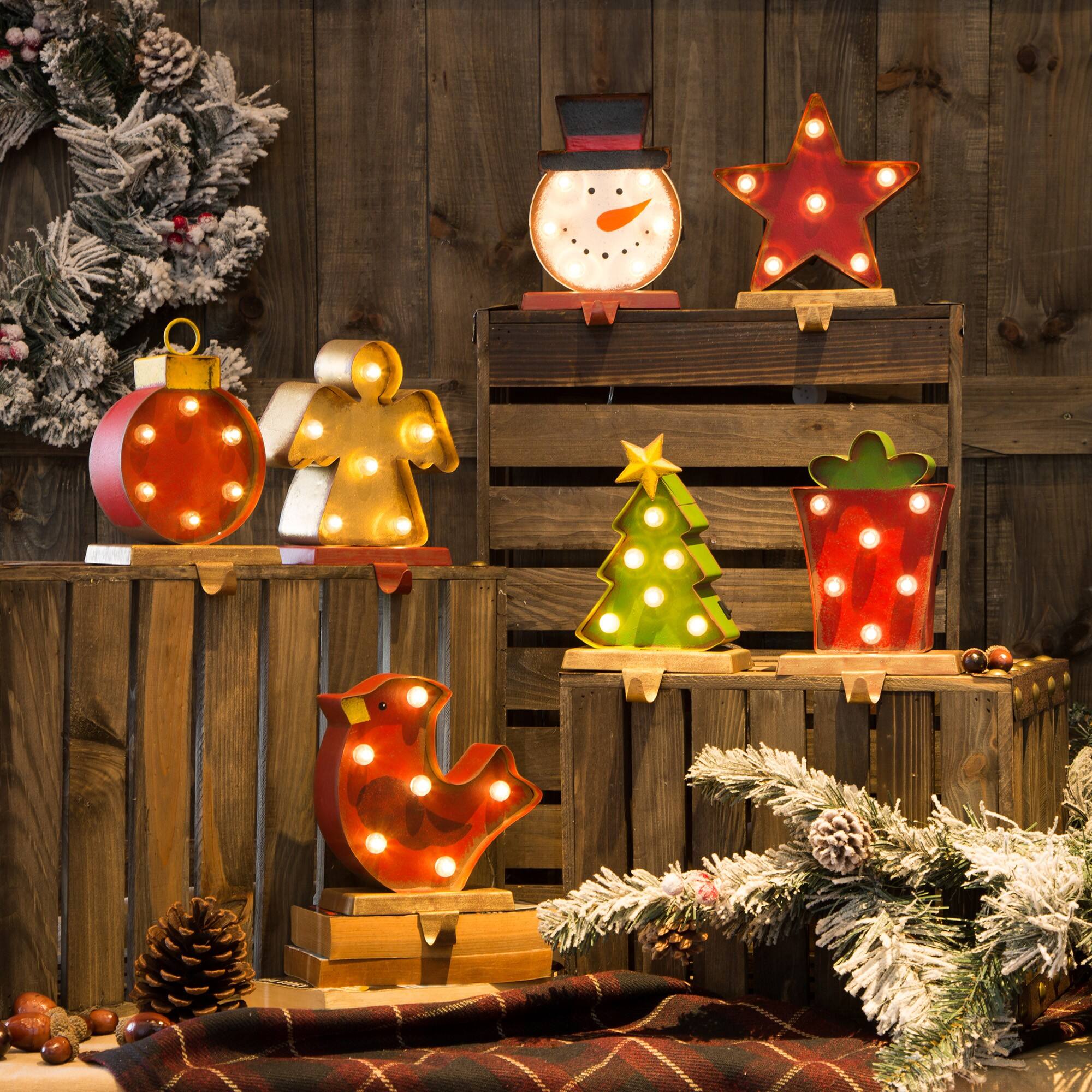 Glitzhome® LED Snowman Head & Tree Stocking Holder Set